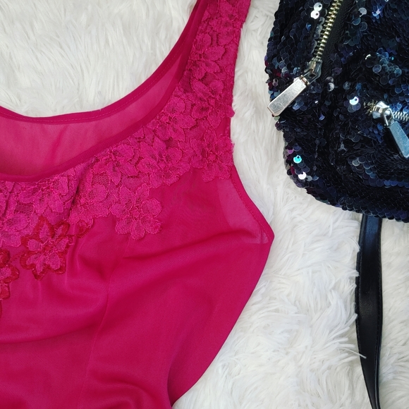 Sheer Lacey Babydoll Slip Dress, Fits Small Medium, Burgundy - Picture 2 of 3